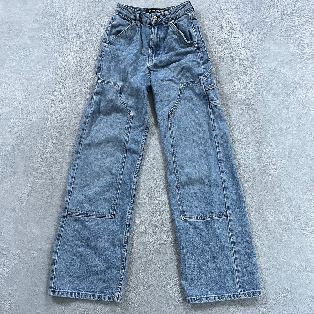 Social Tourist Jeans 1R Ultra High Rise Baggy Double Knee‎ Grunge Y2K 21x30 Wide